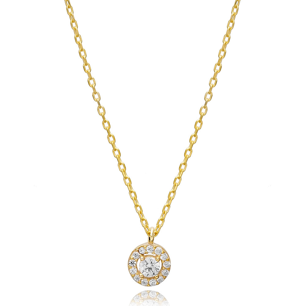 Round Design Zircon Charm Necklace Pendant Turkish Wholesale 925 Sterling Silver Jewelry