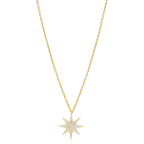 Star Design Zircon Charm Necklace Pendant Turkish Wholesale 925 Sterling Silver Jewelry