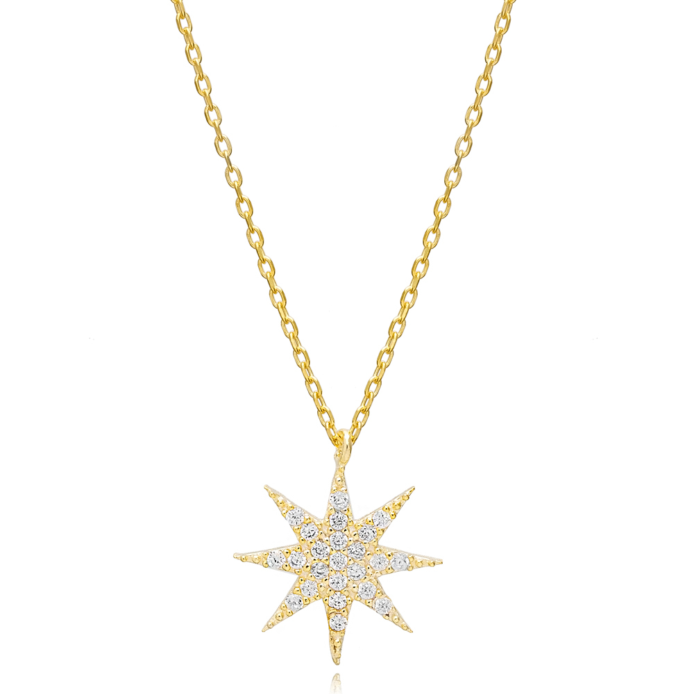 Star Design Zircon Charm Necklace Pendant Turkish Wholesale 925 Sterling Silver Jewelry