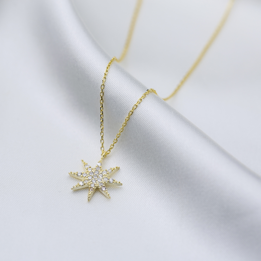 Star Design Zircon Charm Necklace Pendant Turkish Wholesale 925 Sterling Silver Jewelry