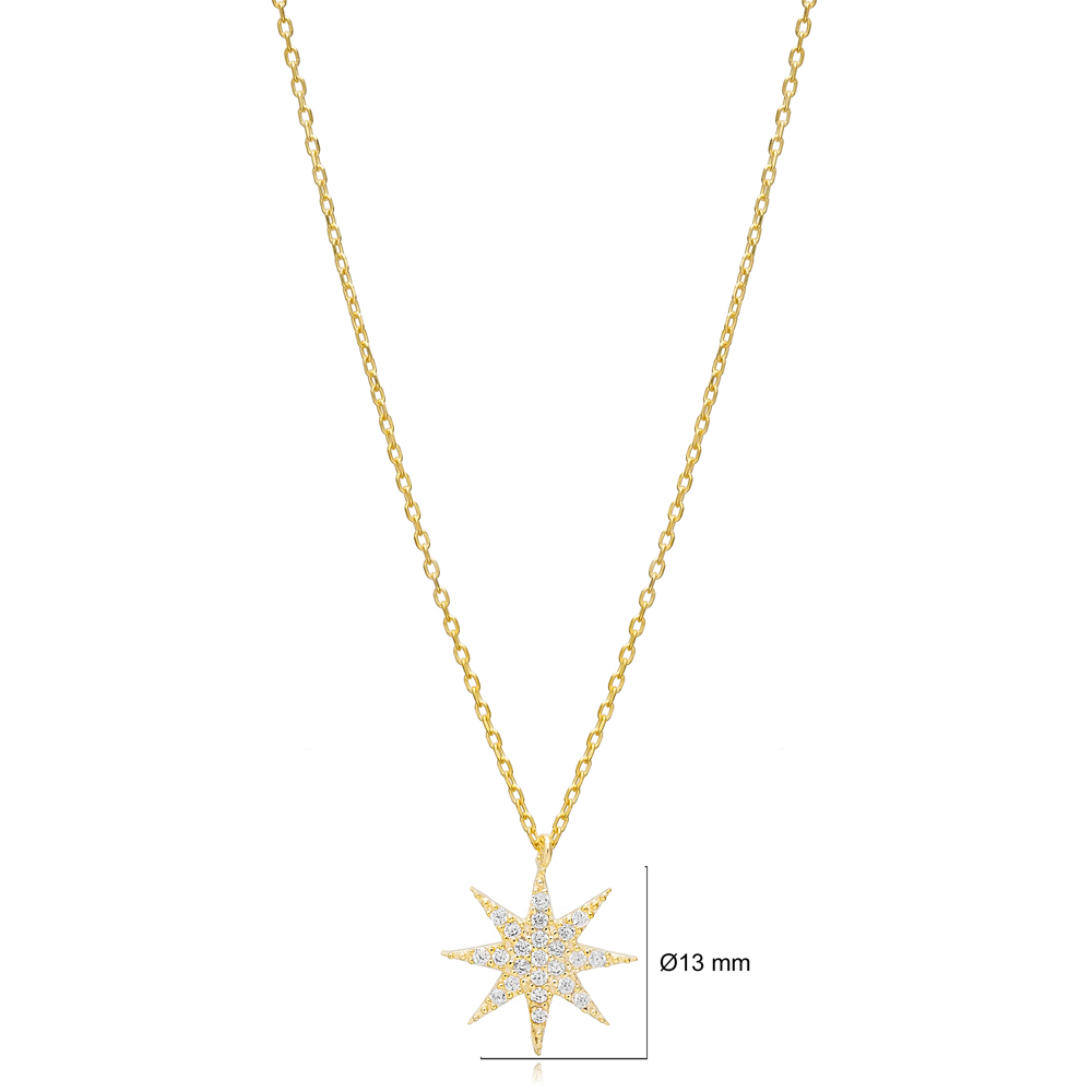 Star Design Zircon Charm Necklace Pendant Turkish Wholesale 925 Sterling Silver Jewelry