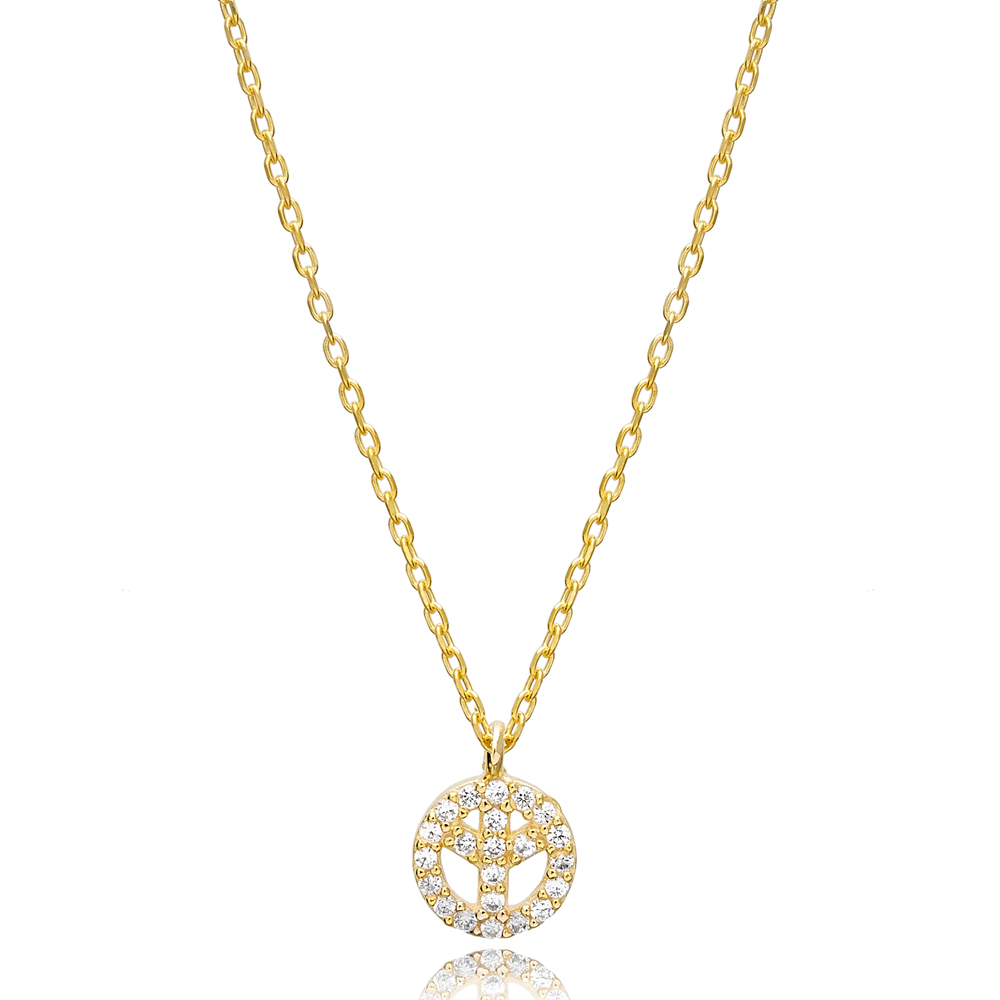 Peace Design Zircon Charm Necklace Pendant Turkish Wholesale 925 Sterling Silver Jewelry
