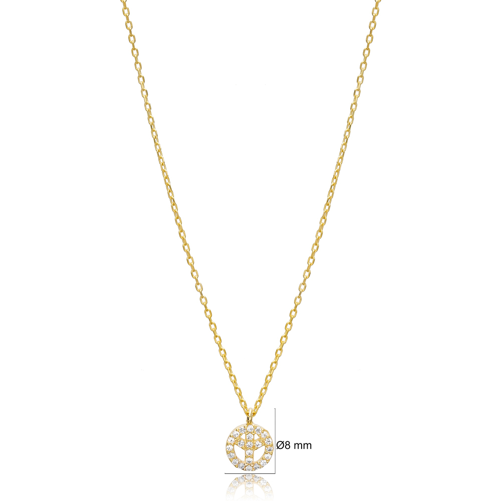 Peace Design Zircon Charm Necklace Pendant Turkish Wholesale 925 Sterling Silver Jewelry