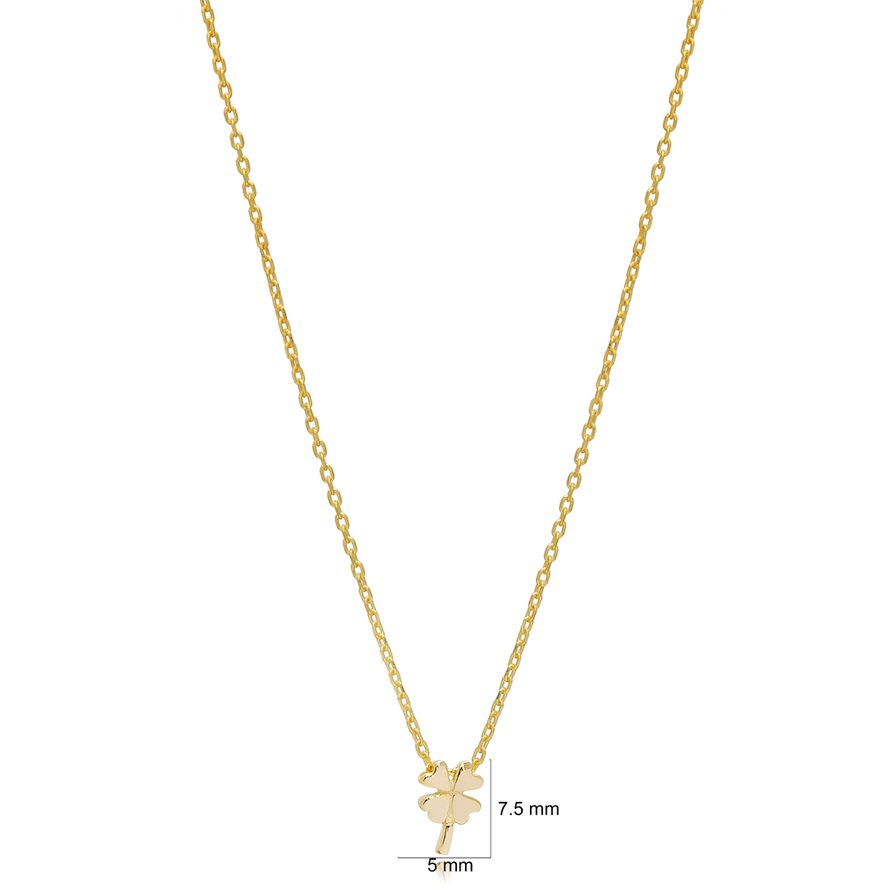 Cute Four Leaf Clover Design Plain Charm Pendant Necklace Turkish Handmade Wholesale 925 Sterling Silver Jewelry