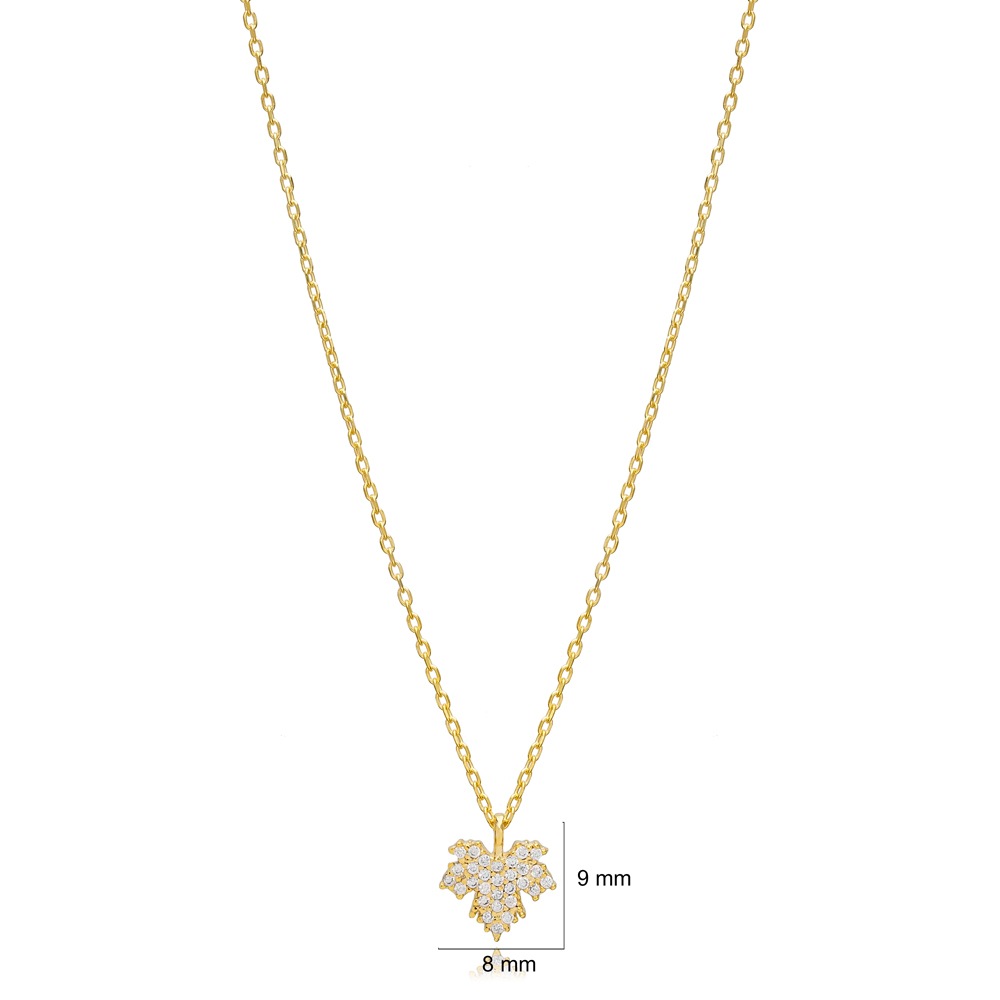 Minimalist Zircon Stone Grape Leaf Charm Necklace Pendant Turkish Handmade Wholesale 925 Sterling Silver Jewellery