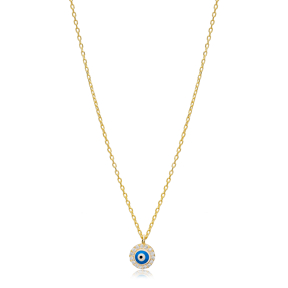 Cute Turkish Evil Eye Design Charm Necklace Pendant 925 Sterling Silver Jewelry