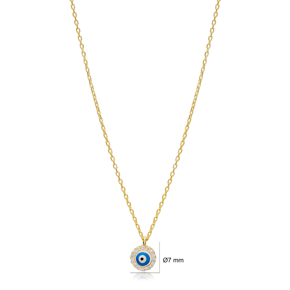 Cute Turkish Evil Eye Design Charm Necklace Pendant 925 Sterling Silver Jewelry