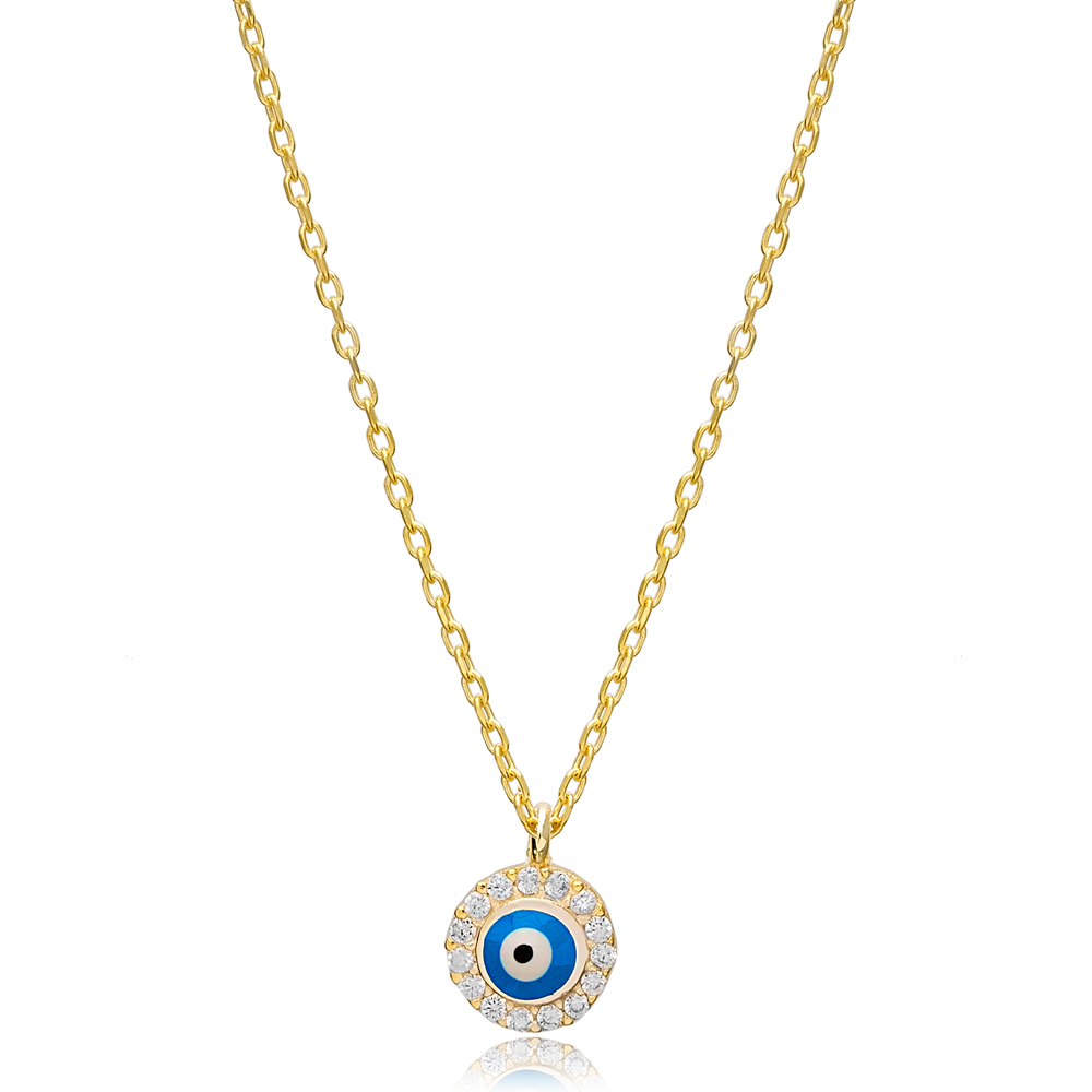 Cute Turkish Evil Eye Design Charm Necklace Pendant 925 Sterling Silver Jewelry