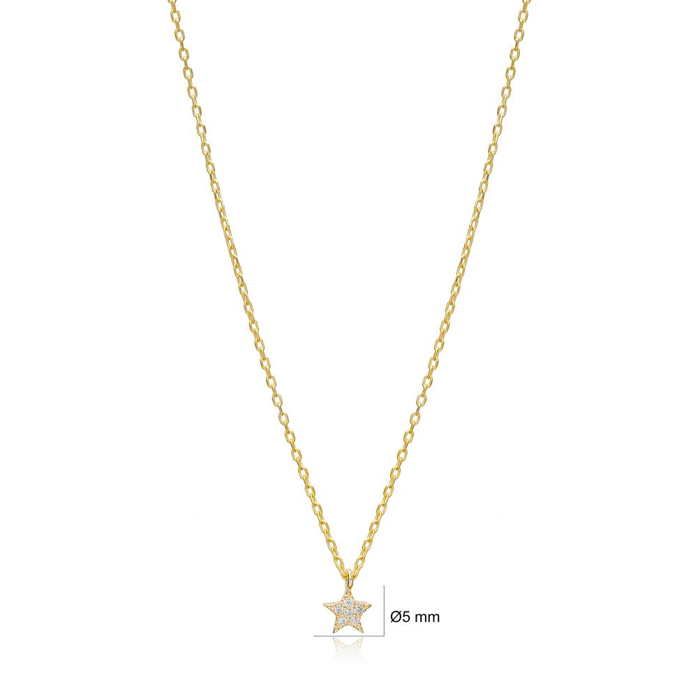Star Design Tiny Charm Necklace Pendant Turkish Wholesale 925 Sterling Silver Jewelry