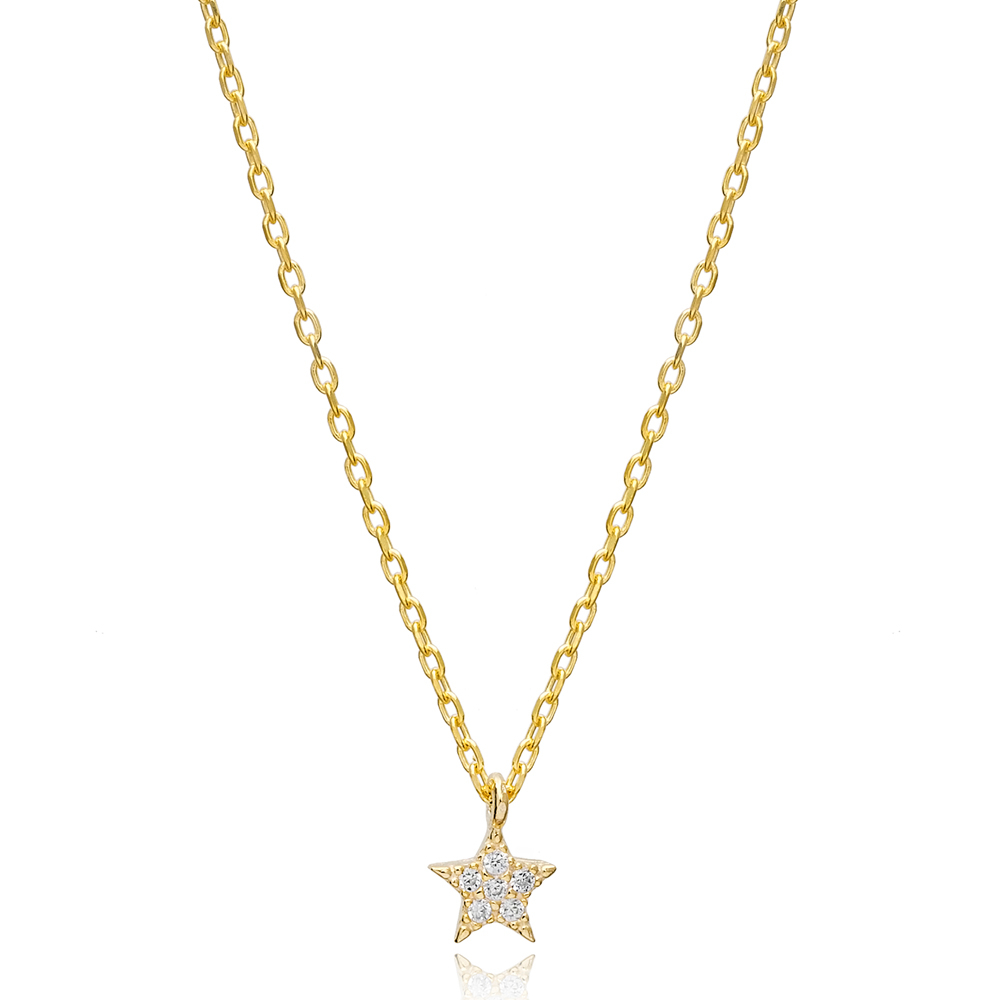 Star Design Tiny Charm Necklace Pendant Turkish Wholesale 925 Sterling Silver Jewelry