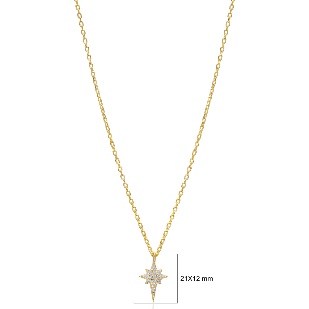 Tiny North Star Design Charm Necklace Pendant Turkish Wholesale 925 Sterling Silver Jewelry