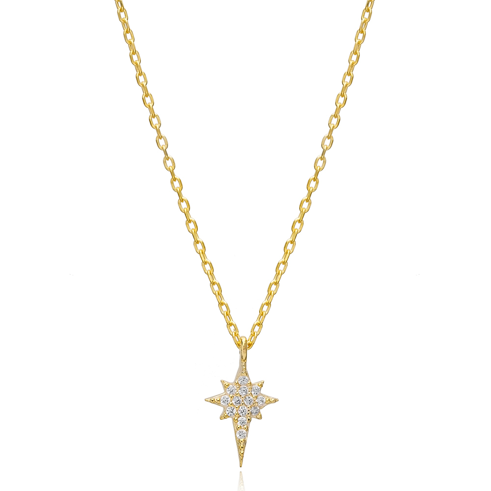 Tiny North Star Design Charm Necklace Pendant Turkish Wholesale 925 Sterling Silver Jewelry