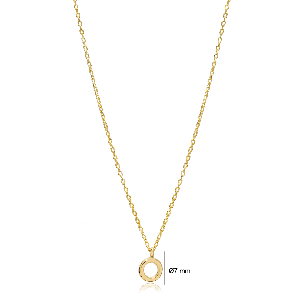 Plain Round Hollow Minimalist Charm Pendant Necklace 925 Sterling Silver Jewelry