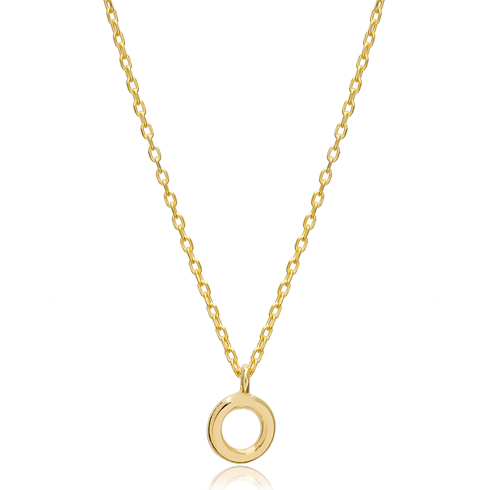Plain Round Hollow Minimalist Charm Pendant Necklace 925 Sterling Silver Jewelry