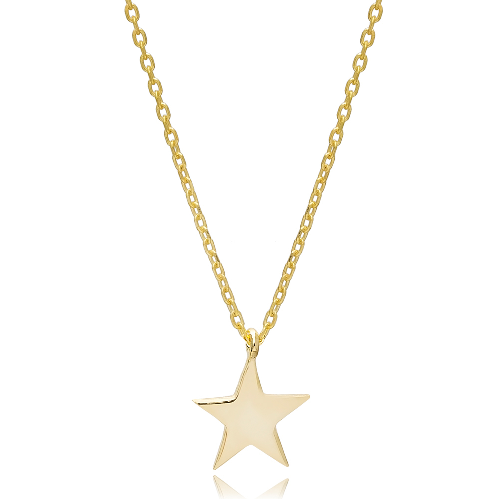 Dainty Plain Star Design Charm Pendant Necklace Turkish Wholesale 925 Sterling Silver Jewelry