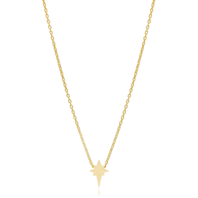 Tiny Plain North Star Design Charm Pendant Necklace Turkish Wholesale 925 Sterling Silver Jewelry