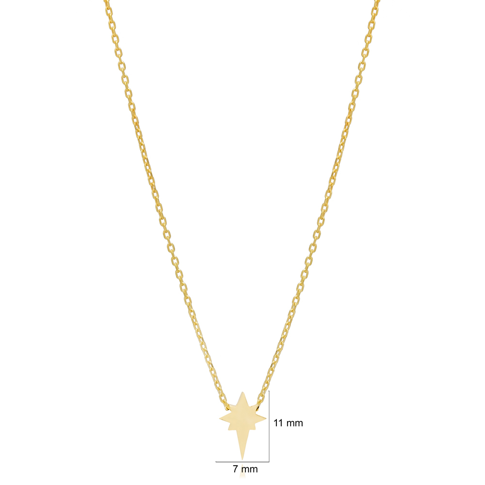 Tiny Plain North Star Design Charm Pendant Necklace Turkish Wholesale 925 Sterling Silver Jewelry