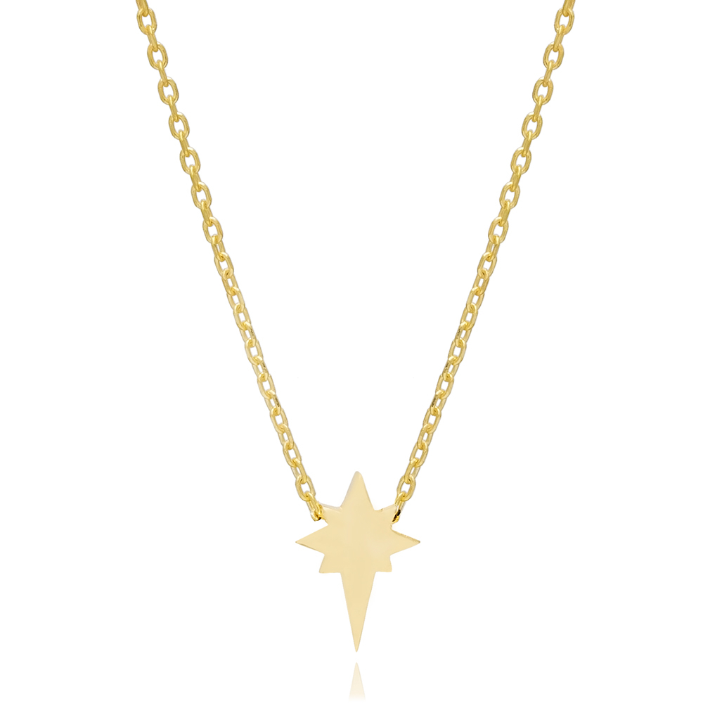 Tiny Plain North Star Design Charm Pendant Necklace Turkish Wholesale 925 Sterling Silver Jewelry