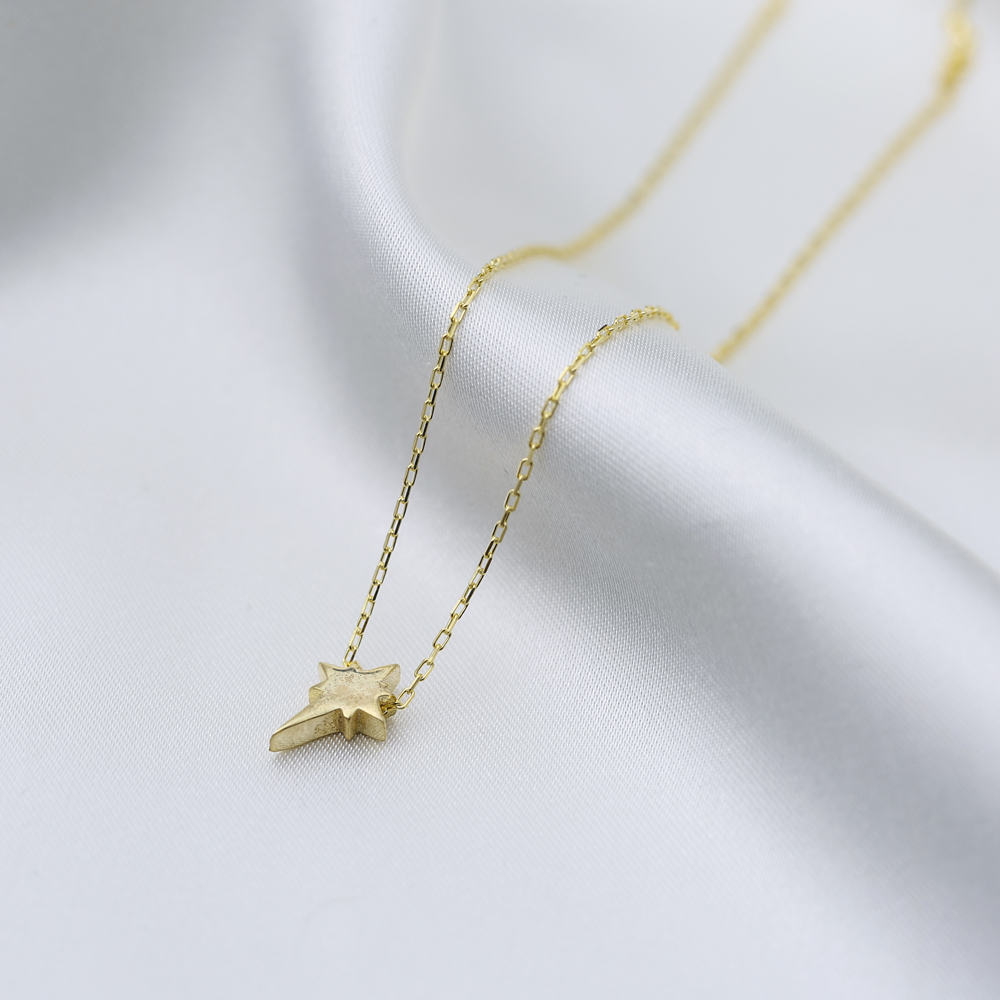 Tiny Plain North Star Design Charm Pendant Necklace Turkish Wholesale 925 Sterling Silver Jewelry
