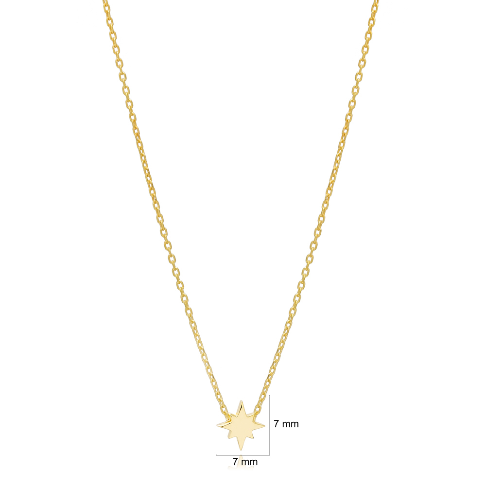 Plain Tiny North Star Design Charm Necklace Pendant Turkish Wholesale 925 Sterling Silver Jewelry