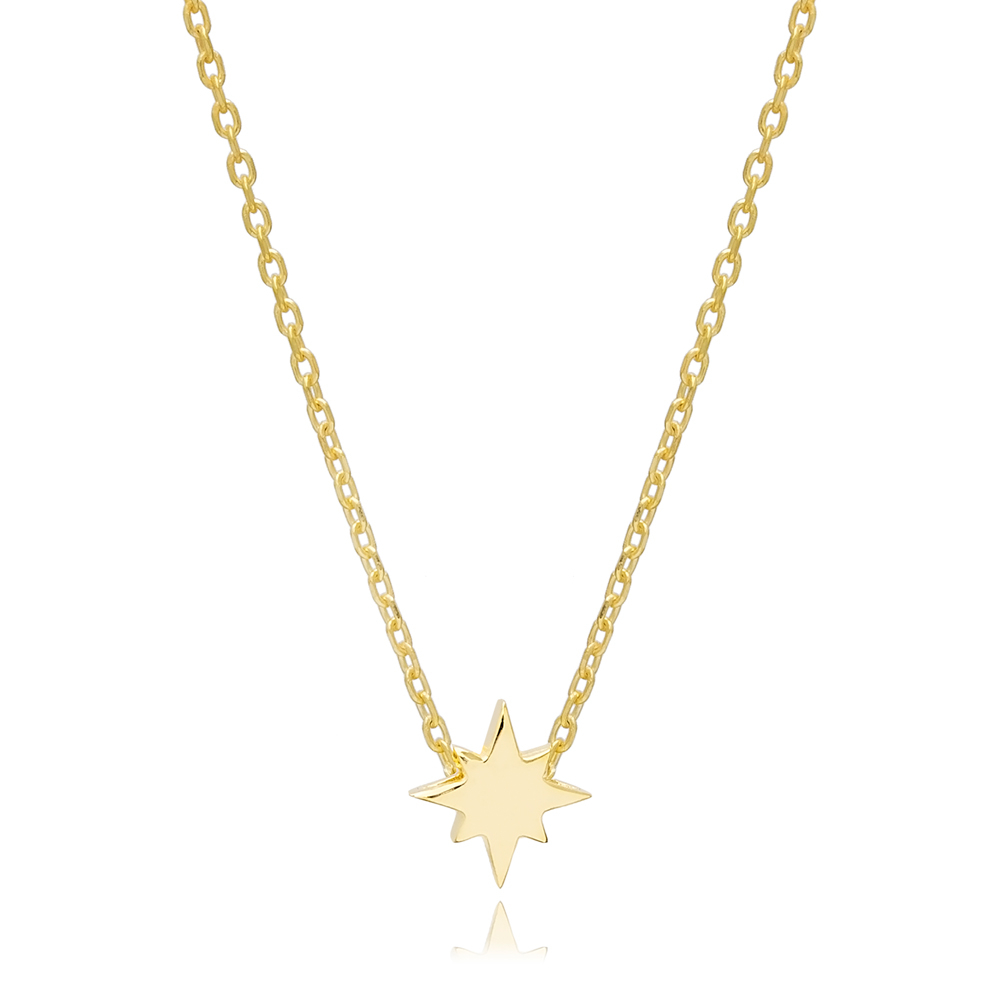 Plain Tiny North Star Design Charm Necklace Pendant Turkish Wholesale 925 Sterling Silver Jewelry