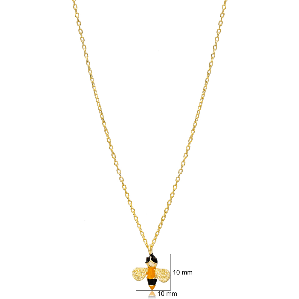 Cute Bee Design Trendy Charm Necklace Pendant Handmade 925 Sterling Silver Jewelry