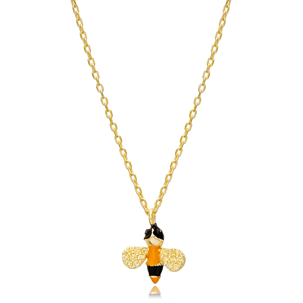 Cute Bee Design Trendy Charm Necklace Pendant Handmade 925 Sterling Silver Jewelry