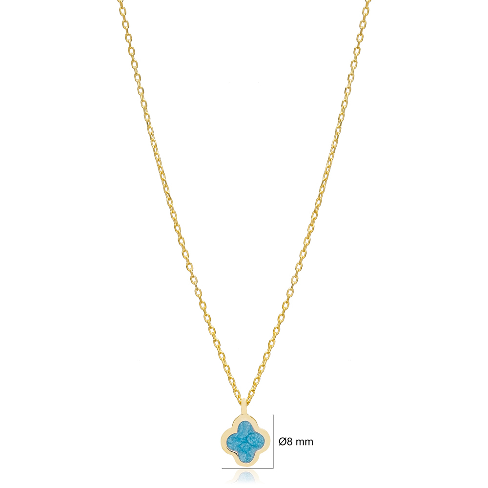 Blue Enamel Clover Charm Necklace Pendant Turkish Wholesale 925 Sterling Silver Jewelry