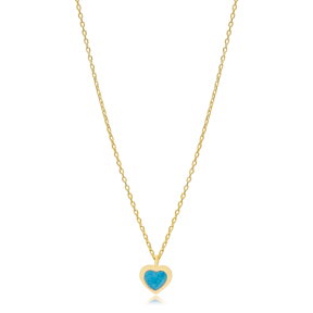 Blue Enamel Heart Design Charm Necklace Pendant Turkish Wholesale 925 Sterling Silver Jewelry