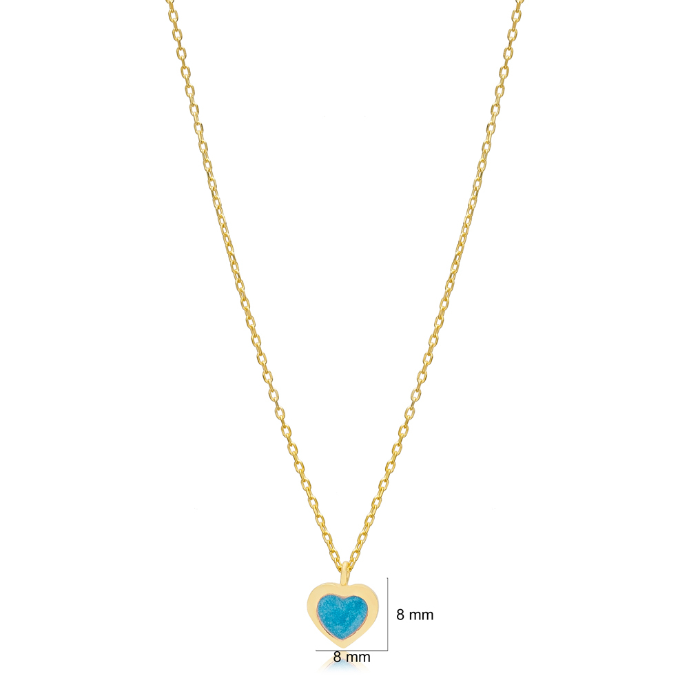 Blue Enamel Heart Design Charm Necklace Pendant Turkish Wholesale 925 Sterling Silver Jewelry