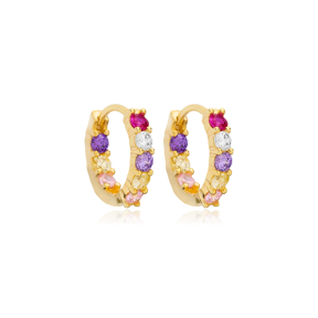 Elegant 13 mm Mix Stone Colorful Hoop Earrings Women Wholesale 925 Sterling Silver Jewelry