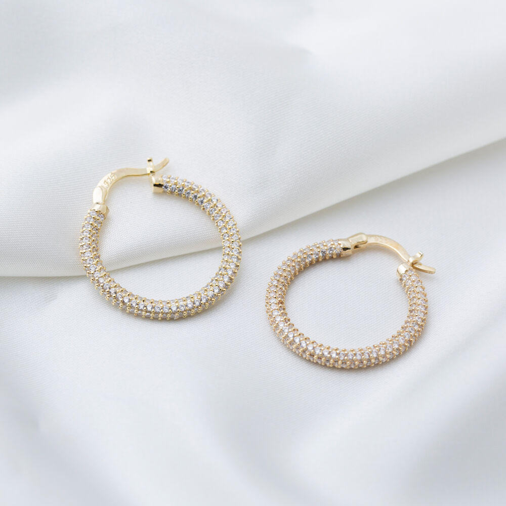 Shiny Zircon Stone Elegant Hoop Earrings Popular Wholesale 925 Sterling Silver Jewelry