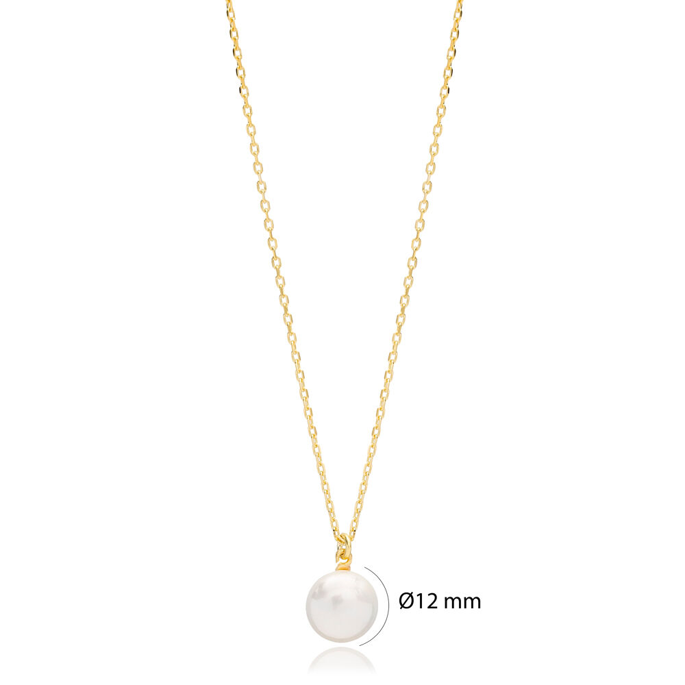 Pearl Charm Elegant Design Necklace Pendant Handmade Turkish 925 Sterling Silver Jewelry