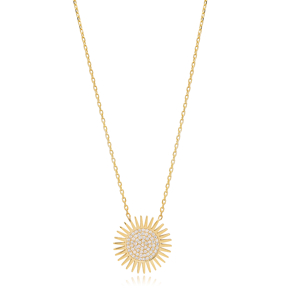 Dainty Sun Design Round Zircon Stone Charm Pendant Wholesale 925 Sterling Silver Jewelry