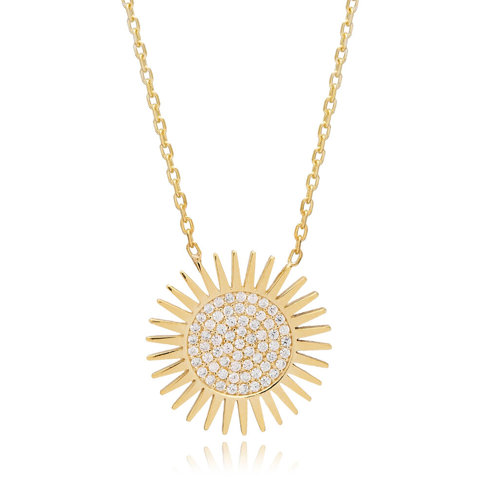 Dainty Sun Design Round Zircon Stone Charm Pendant Wholesale 925 Sterling Silver Jewelry