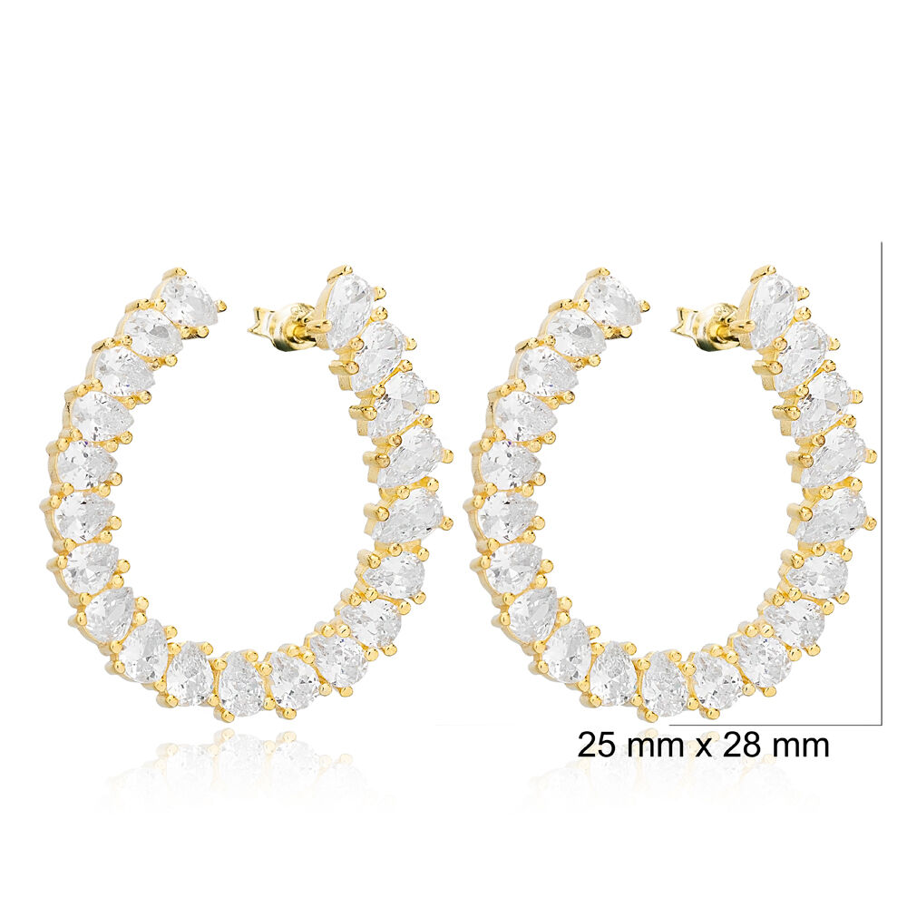 Dainty Hoop Shiny Zircon Stone Earrings Popular Wholesale 925 Sterling Silver Jewelry
