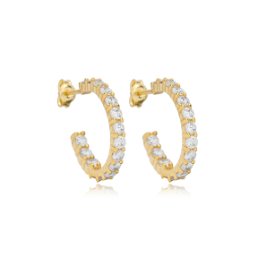Elegant Hoop Shiny Round Zircon Stone Earrings Popular Wholesale 925 Sterling Silver Jewelry