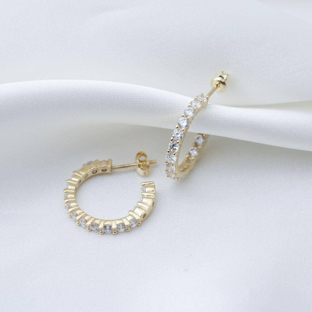 Elegant Hoop Shiny Round Zircon Stone Earrings Popular Wholesale 925 Sterling Silver Jewelry