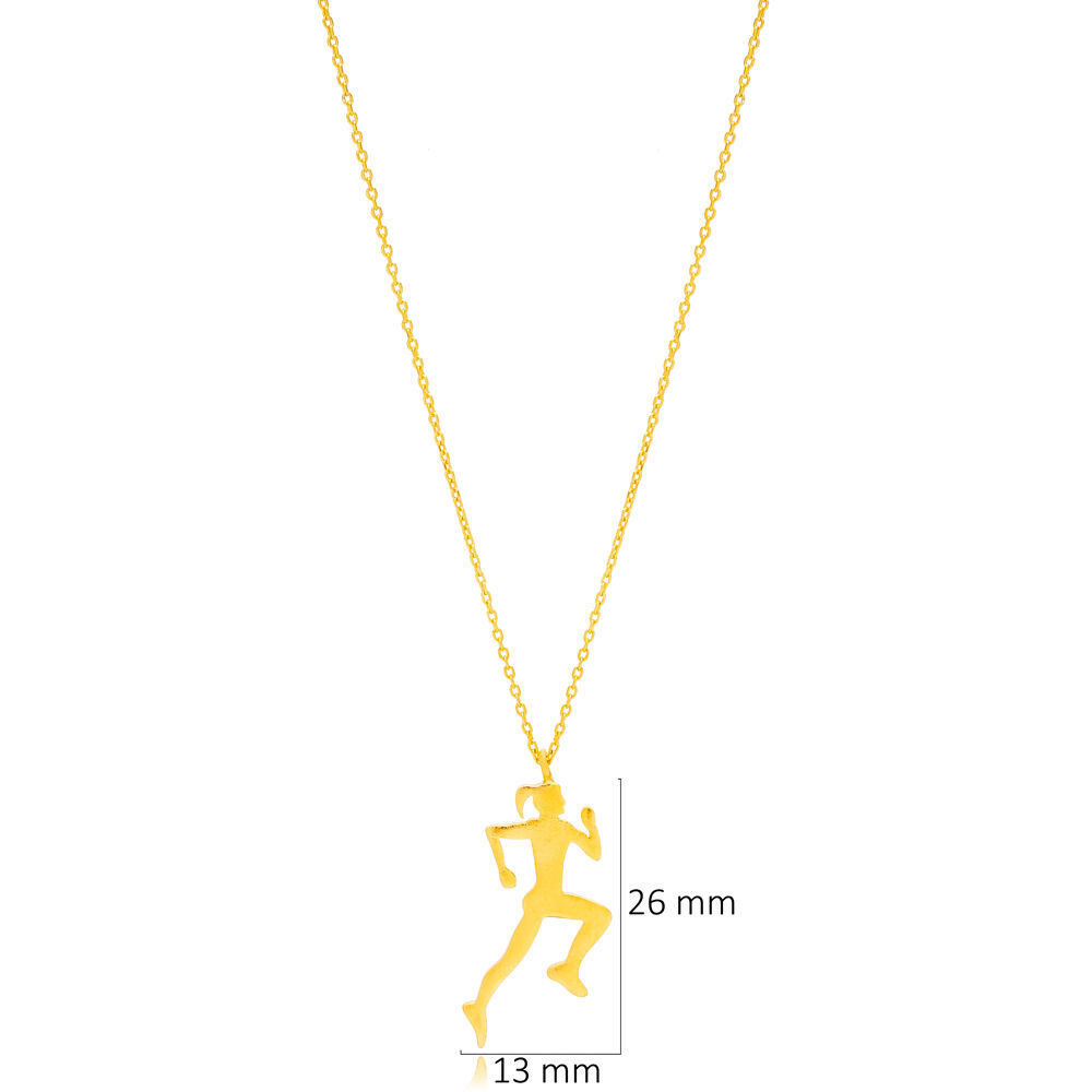 Runner Girl Design Charm Necklace Pendant 22K Gold Plated Wholesale Handmade 925 Sterling