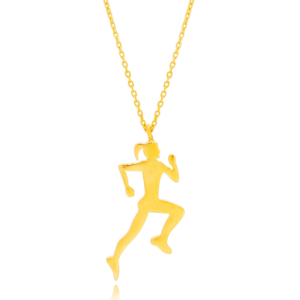 Runner Girl Design Charm Necklace Pendant 22K Gold Plated Wholesale Handmade 925 Sterling