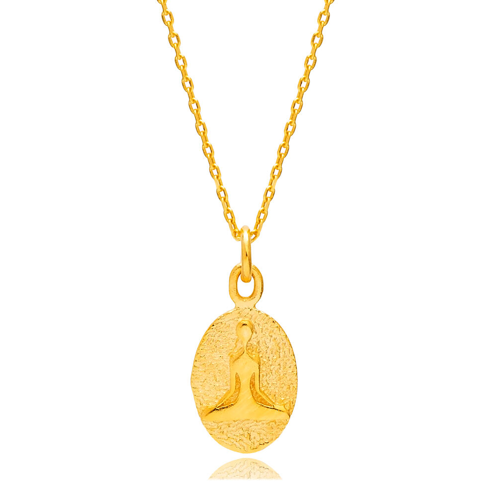 Chakras Design 22K Gold Plated Plain Charm Necklace Pendant 925 Sterling Silver Jewelry