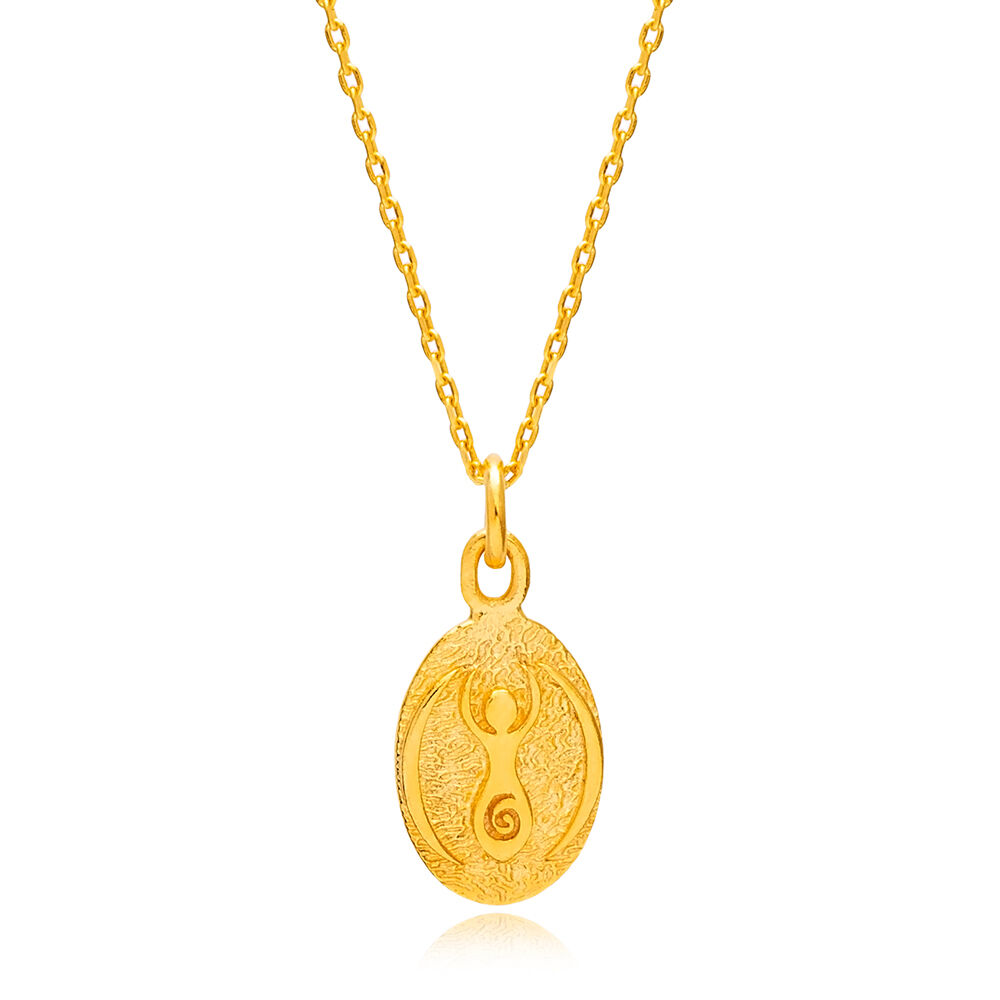 Yoga Charm Oval Plain Charm Necklace Pendant 22K Gold Plated 925 Sterling Silver Jewelry