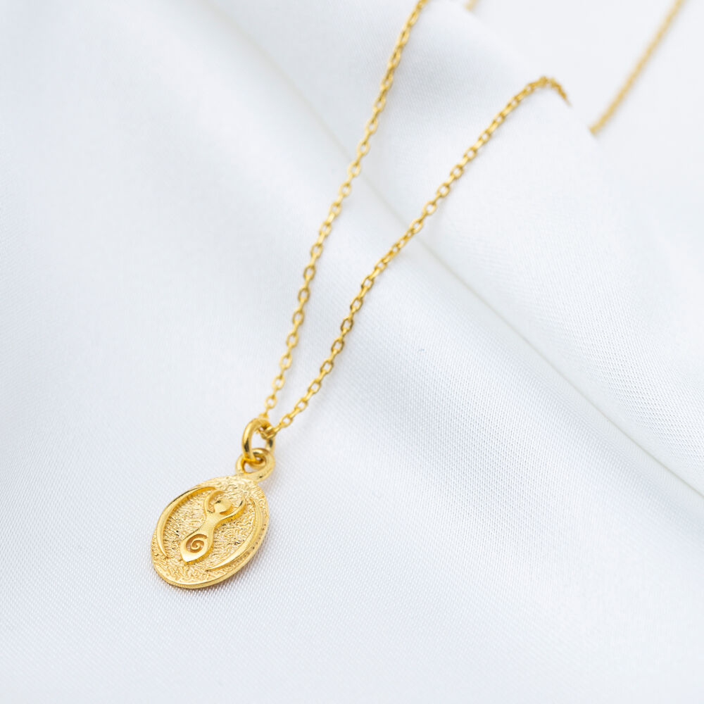 Yoga Charm Oval Plain Charm Necklace Pendant 22K Gold Plated 925 Sterling Silver Jewelry