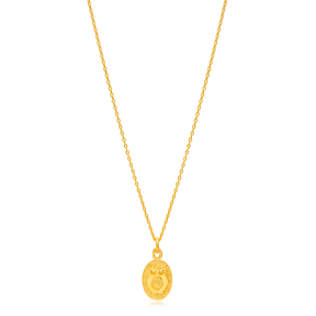 Owl Design 22K Gold Plated Oval Plain Charm Necklace Pendant 925 Sterling Silver Jewelry