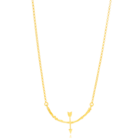 Plain Arrow Design Charm Necklace 22K Gold Plated Wholesale 925 Sterling Silver Jewelry