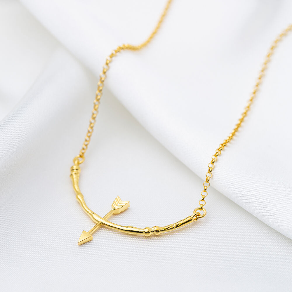 Plain Arrow Design Charm Necklace 22K Gold Plated Wholesale 925 Sterling Silver Jewelry