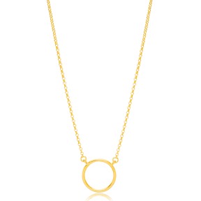 Ø18 mm Round Hollow Design Charm Pendant Necklace 22K Gold Plated 925 Sterling Silver Jewelry