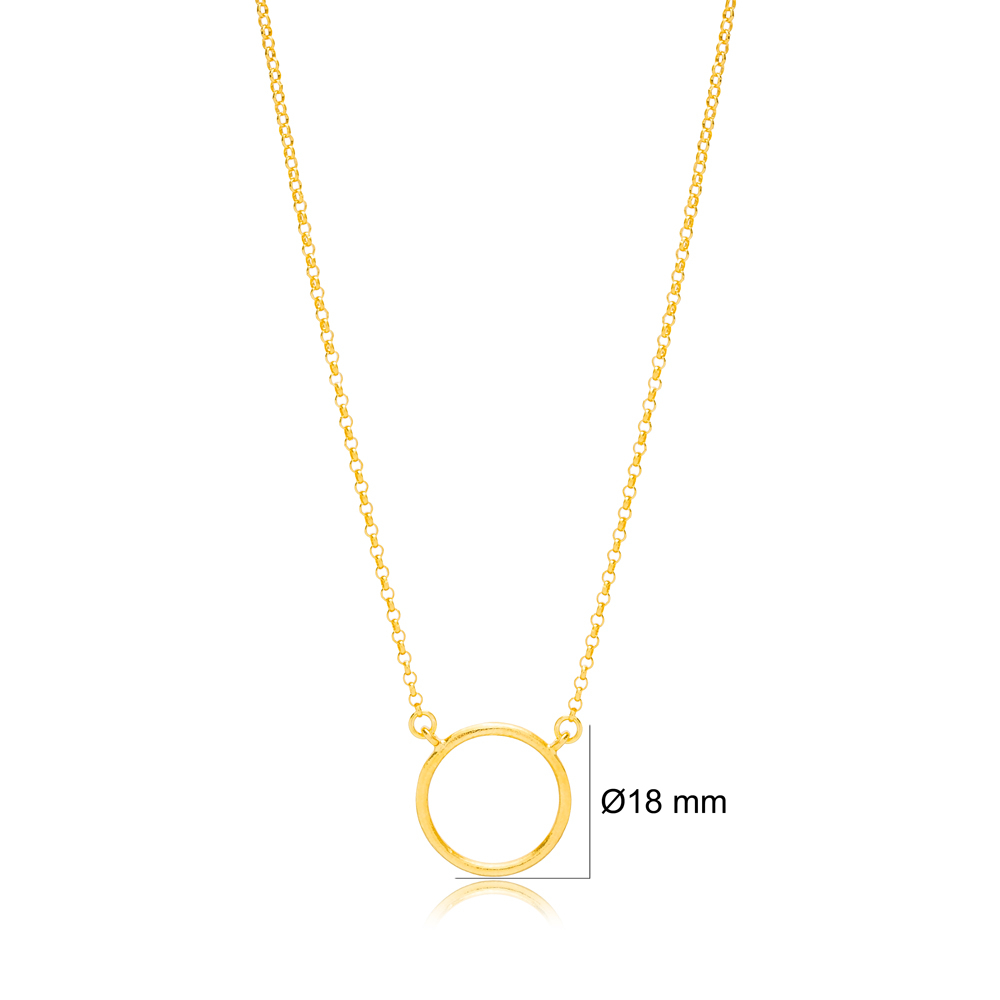 Ø18 mm Round Hollow Design Charm Pendant Necklace 22K Gold Plated 925 Sterling Silver Jewelry