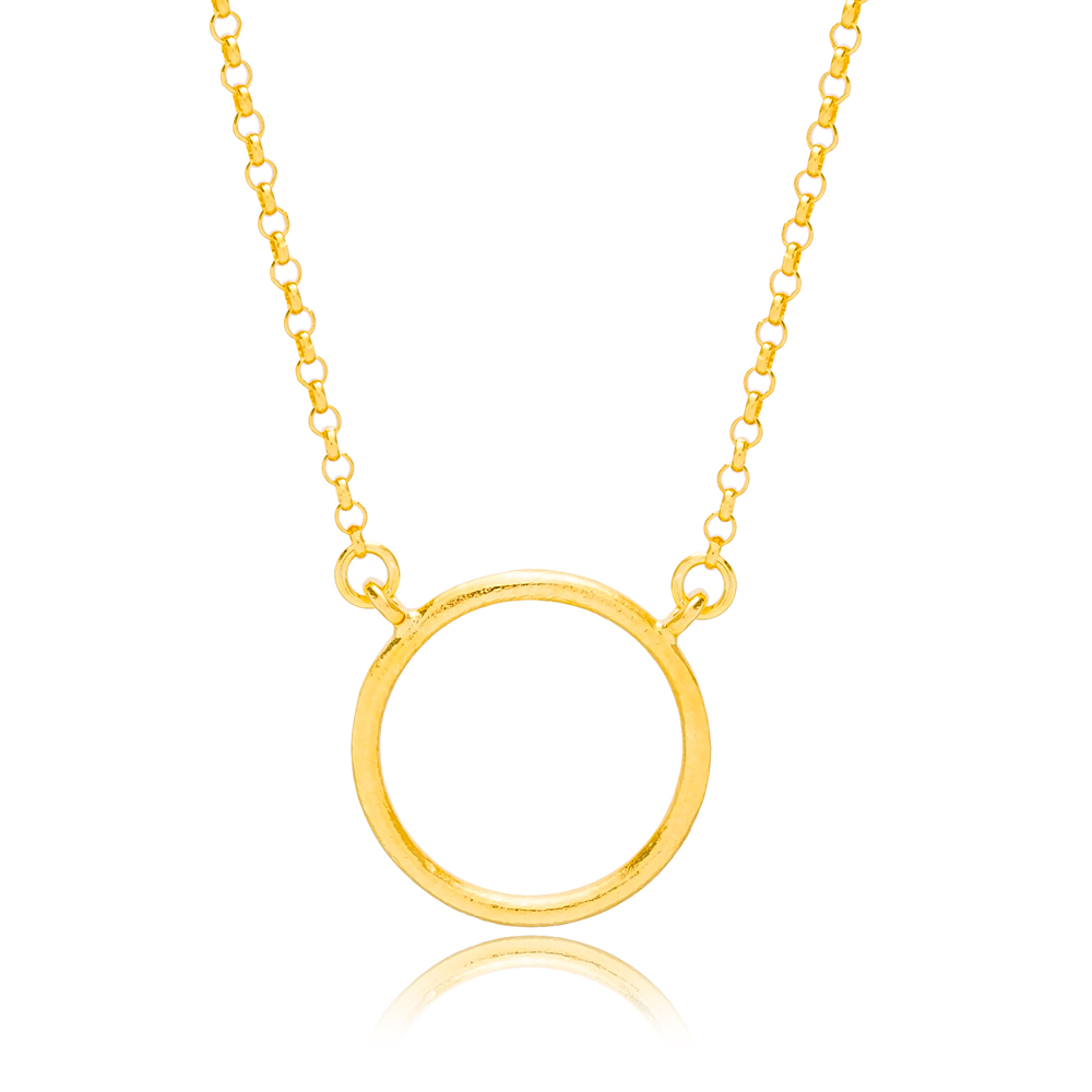 Ø18 mm Round Hollow Design Charm Pendant Necklace 22K Gold Plated 925 Sterling Silver Jewelry