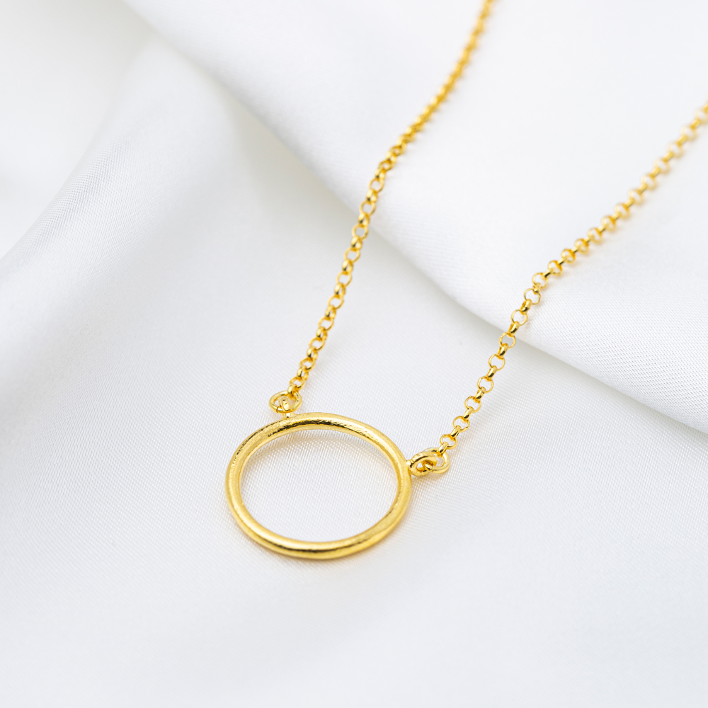 Ø18 mm Round Hollow Design Charm Pendant Necklace 22K Gold Plated 925 Sterling Silver Jewelry